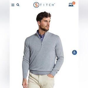STITCH GOLF XL Gray Marino Wool Wembley 1/4 Zip Sweater Orig$249